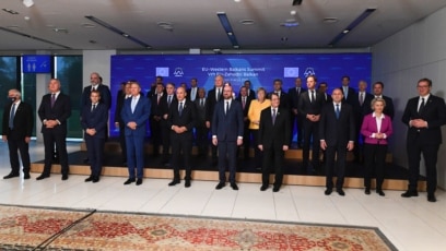 Liderët e BE-së dhe Ballkanit Perëndimor gjatë Samitit në Bërdo më 6 tetor 2021. 
