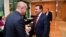 Bulgarian President Rumen Radev (left) and Macedonian Prime Minister Zoran Zaev meet at the summit in Brdo, Slovenia, on October 6.