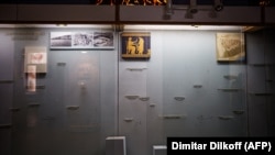 An empty display case in the Kherson Regional Museum in December 2022 after the Russian occupation of the city. Thousands of artifacts were reportedly stolen museum as the occupying forces withdrew.