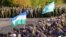 Troops mobilized from Bashkortostan (flying flags of the region) gather at their place of deployment in the Saratov region in October.
