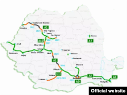 Harta care prezintă imaginea de ansamblu a autostrăzilor din România.
