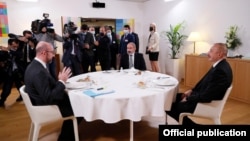 Belgium - European Council President Charles Michel hosts talks between Armenian Prime Minister Nikol Pashinian Azerbaijani President Ilham Aliyev, Brussels, December 14, 2021.