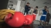 Afghan boxers train at a gym on the outskirts of Belgrade on November 26.