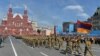 Russian - Armenian soldiers march in a WW2 military parade in Moscow's Red Square, 9May2015.