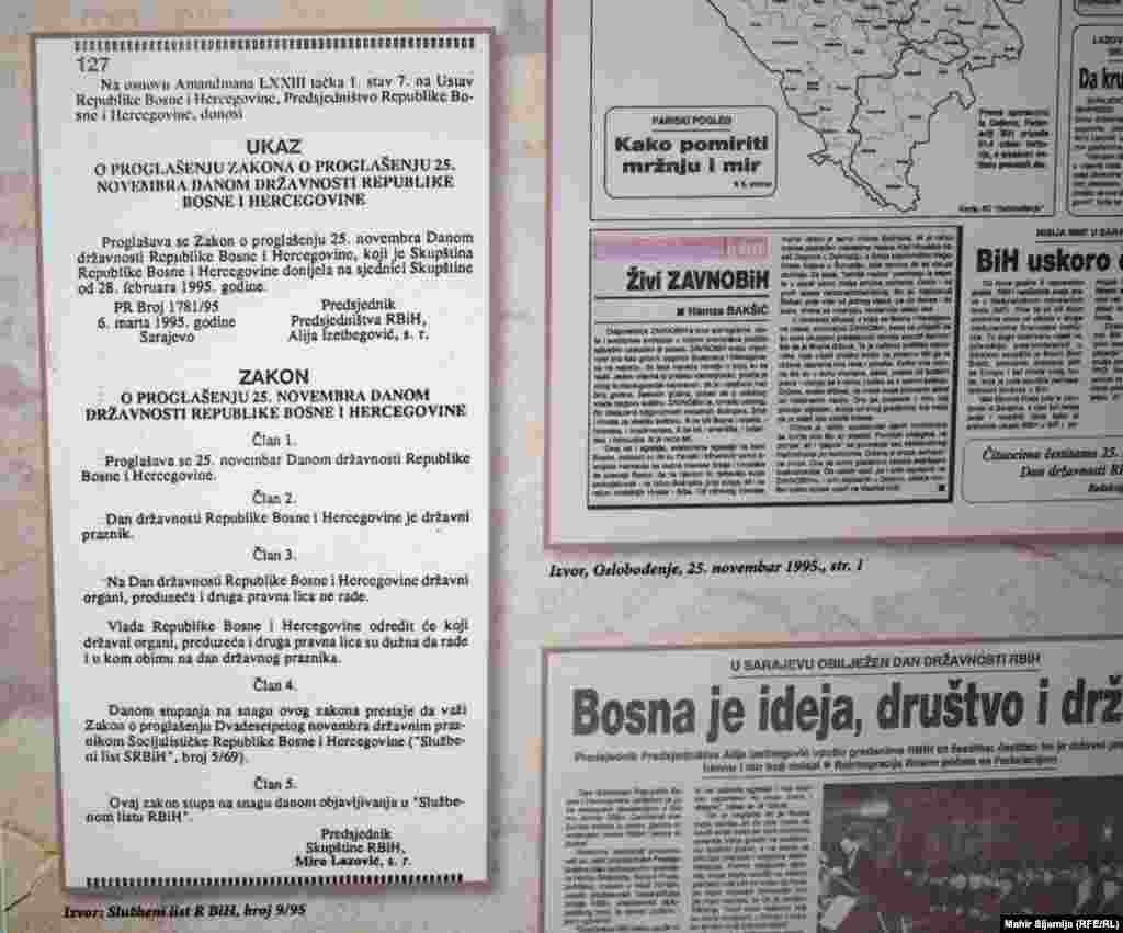 25. novembra 1995. godine na Ustav Republike BiH, Predsjedništvo Republike donosi Zakon o proglašenju 25. novembra Danom državnosti Republike BiH.