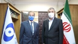 رافائل گروسی (چپ) مدیرکل آژانس بین‌المللی انرژی اتمی و محمد اسلامی، رئیس سازمان انرژی اتمی ایران 