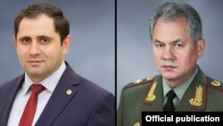Министр обороны Армении Сурен Папикян (слева) и министр обороны России Сергей Шойгу 