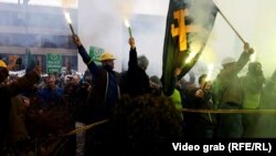 Miners protest in Sarajevo on November 23.