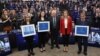 Mahsa Amini's representative, Iranian lawyer Saleh Nikbakht; European Parliament President Roberta Metsola; EU foreign policy chief Josep Borrell; Afsoon Najafi; and Mersedeh Shahinkar from the "Women, Life, Freedom" movement in Iran pose during the 2023 European Parliament's Sakharov Prize award ceremony at the European Parliament in Strasbourg, France, on December 12.