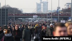 Protesters block traffic on a highway in Belgrade on December 4.