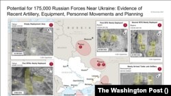 Схема разьмяшчэньня расейскіх войскаў каля Ўкраіны паводле газэты Washington Post