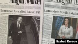 Magyar Nemzet-címlapok Schmitt Pál, illetve Novák Katalin lemondását követően