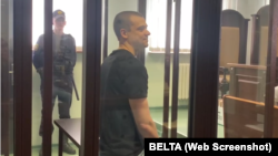 Eduard Babaryka in a Minsk courtroom.