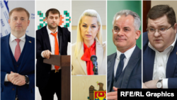 De la stânga la dreapta: Gheorghe Cavcaliuc, Ilan Șor, Marina Tauber, Vladimir Plahotniuc and Igor Ceaika (Colaj de Europa Liberă)