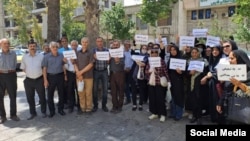 Teachers protest in Iran on August 10. Unrest has rattled Iran since last summer in response to declining living standards, wage arrears, and a lack of welfare support.