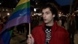 Serbia - activist at an LGBT demonstration against reported cases of police brutality in Belgrade - screen grab