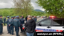 Armenia - Police block a road leading to Kirants village, May 19, 2024.