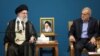 Iranian Supreme Leader Ayatollah Ali Khamenei (left) speaks at a government meeting on August 27 as President Masud Pezeshkian looks on.