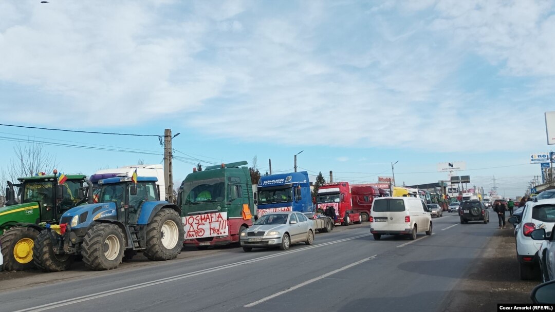 Protest la Afumați al transportatorilor și fermierilor.