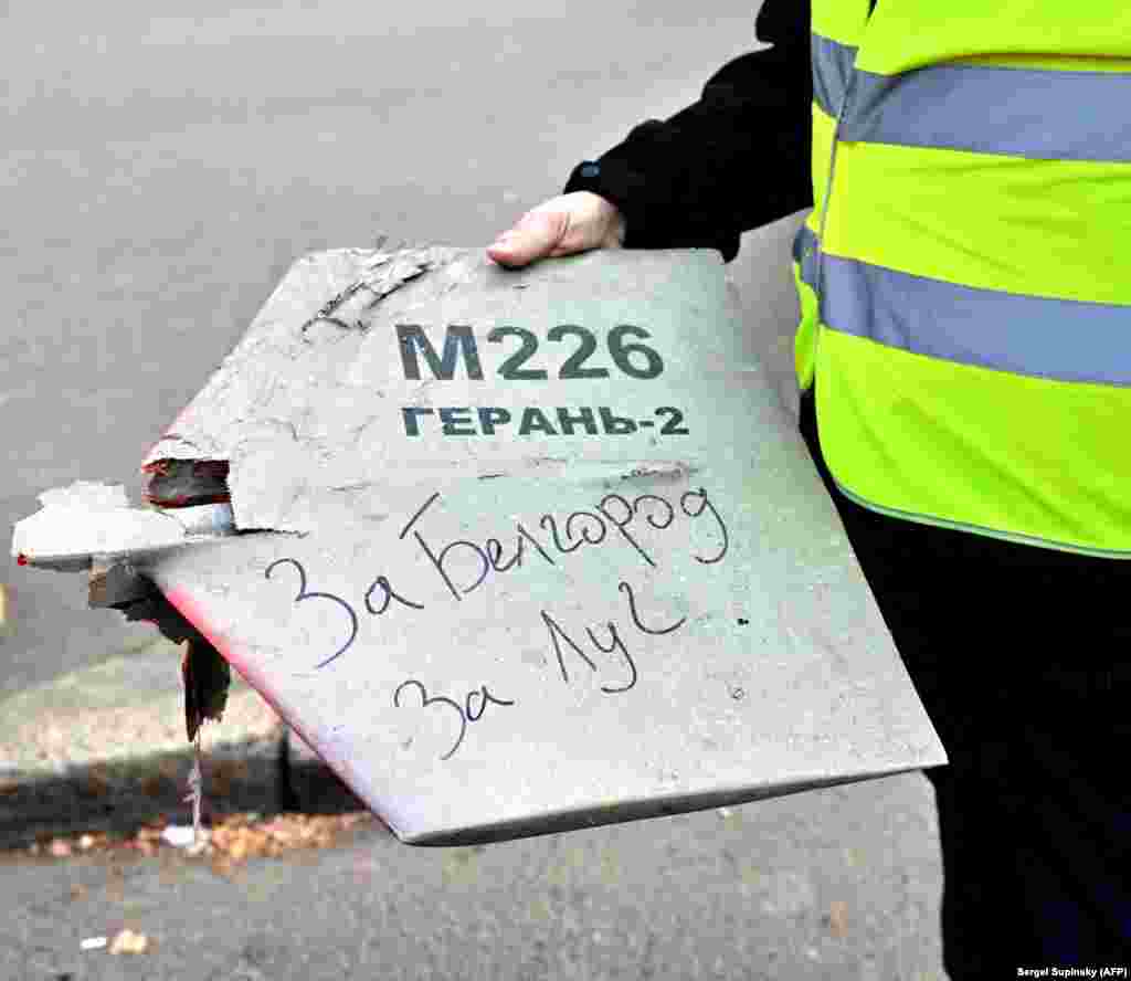 A wingtip of a Russian kamikaze drone that impacted Kyiv in October 2022 inscribed with the words &ldquo;For Belgorod, and &ldquo;for Lug (or Luch).&rdquo; Russia&rsquo;s Belgorod region was attacked during an incursion from Ukraine by anti-Kremlin militias in the spring of 2023, and has repeatedly been targeted by Kyiv. Lug/Luch may reference a Russian power plant in southern Belgorod that was damaged in a Ukrainian strike days before this drone was launched, or the site of a World War II battle between Soviet and Nazi forces.