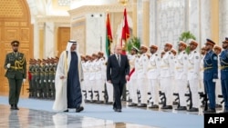 Президент ОАЭ, шейх Мохаммед бен Заид аль Нагаян и президент России Владимир Путин. Абу-Даби, 6 декабря 2023 года