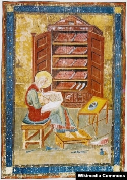 Миниатюра, изображающая иудейского священника Ездру в образе монаха-переписчика. Амиатинский кодекс. Ок. 700 года