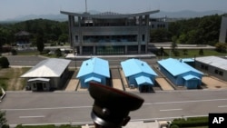 Северокорейские солдаты охраняют деревню перемирия в демилитаризованной зоне (ДМЗ), разделяющей две Кореи, в Пханмунджоме