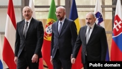 Belgium - European Council President Charles Michel hosts talks between the leaders of Armenia and Azerbaijan in Brussels, May 14, 2023.