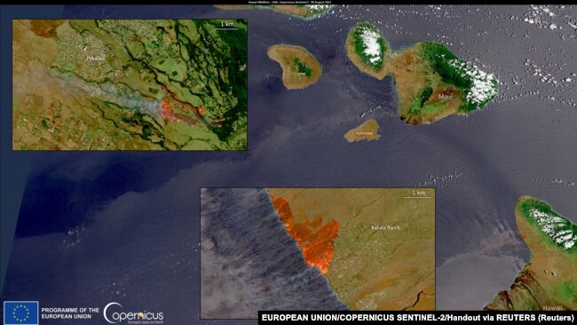 Satelitski snimak požara na Mauiju, 9. avgust 2023.