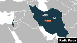 نقشه که در آن ساحه انفجار ناشی از حمله اسرائیل به ایران مشخص شده است