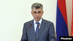 Nagorno-Karabakh - Davit Ishkhanian, speaks during a meeting in Stepanakert.