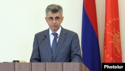 Nagorno-Karabakh - Davit Ishkhanian, speaks during a meeting in Stepanakert. 