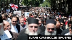 Georgian conservative groups mark Family Purity Day in Tbilisi on May 17.