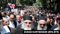 Georgian conservative groups mark Family Purity Day in Tbilisi on May 17.