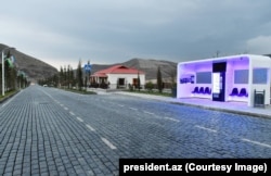 A bus stop in Talish village, in Azerbaijan's Tartar district seen in March 2023.
