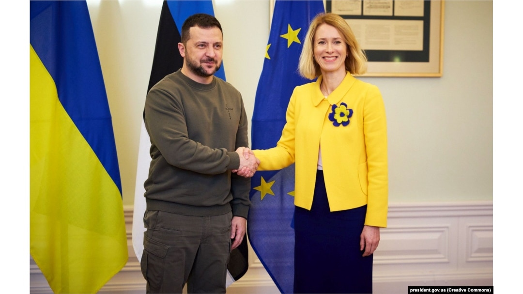 Președintele ucrainean Volodimir Zelenski și premierul estonian Kaja Kallas, 11 ianuarie 2024.