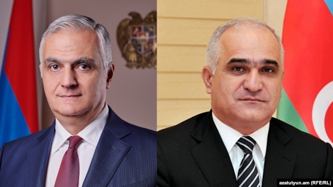 The agreement was reached during the eighth round of talks between Armenian Deputy Prime Minister Mher Grigorian (left) and his Azerbaijani counterpart, Shahin Mustafayev. (file photo)