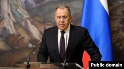 Russia - Foreign Minister Sergei Lavrov speaks after hosting talks between his Armenian and Azerbaijani counterparts, Moscow, July 25, 2023.