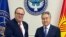 Foreign Minister Jeenbek Kulubaev (right) handed over the Kyrgyz response to U.S. Ambassador Lesslie Viguerie (file photo)