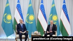Prezidentlar Shavkat Mirziyoyev va Qasim-Jomart Toqayev. Xiva shahri, 5-aprel, 2024