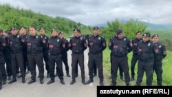 Armenia - A special police squad blocks a road to Kirants village, May 19, 2024.
