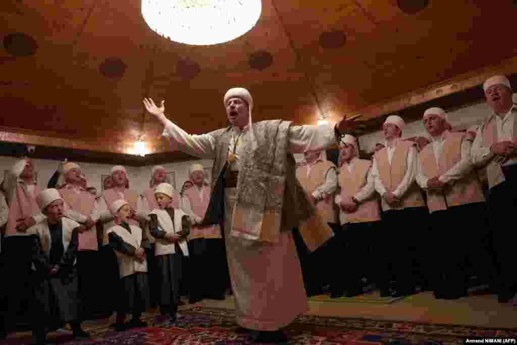 Sheikh Ruzhdi Shehu leads the ceremony marking the Norouz spring festival in a prayer room in the town of Gjakova, late on March 21 into the early morning hours. Sufi dervishes from the Kadiri order celebrated the centuries-old traditions of the spring equinox, known to them as Sultan Nevruz.