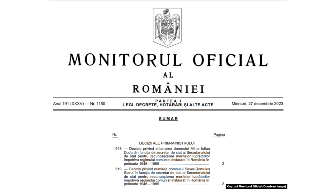 Cele două decizii au fost publicate în Monitorul Oficial miercuri seară. Mihai Dodu a fost numit în funcție de fostul premier Nicolae Ciucă în luna aprilie a acestui an.
