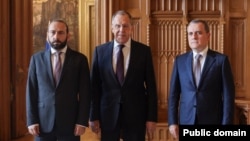 Russia - Russian Foreign Minister Sergei Lavrov meets his Armenian and Azerbaijani counterparts in Moscow, July 25, 2023.