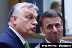 Віктор Орбан і Емманюель Макрон на саміті лідерів Європейського союзу у Брюсселі, 21 березня 2024 року
