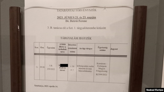 Tárgyalási jegyzék 2023. június 21-én a Tatabányai Törvényszéken