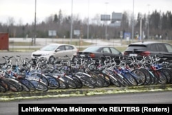 Konfiskovani bicikli na granici između Rusije i Finske na graničnom prelazu Nuijamaa, 15. novembar 2023.