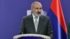 Armenian Prime Minister Nikol Pashinianspeaks to the media in Brussels on April 5.