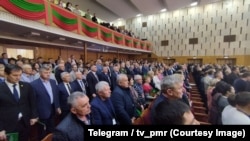 Delegates attend a "Congress of the Transdniestrian People's Deputies" in the breakaway Moldovan region on February 28. 