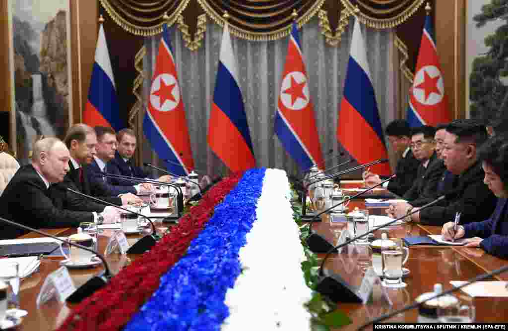 Putin and Kim attend a meeting in Pyongyang.&nbsp; Russian foreign policy adviser Yury Ushakov said that signings during the visit could include an agreement on a comprehensive strategic partnership. North Korea is one of just a few countries in the world that has openly supported Russia&#39;s full-scale invasion of Ukraine and recognizes Moscow&#39;s illegal annexation of Crimea from Ukraine in 2014. &nbsp;